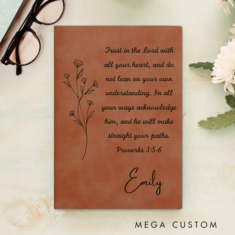 Personalized Trust in the Lord Bible Verse Flower Prayer Journal A5 Leather Notebook with Name Christian Journal Birthday Easter Gift for Women 