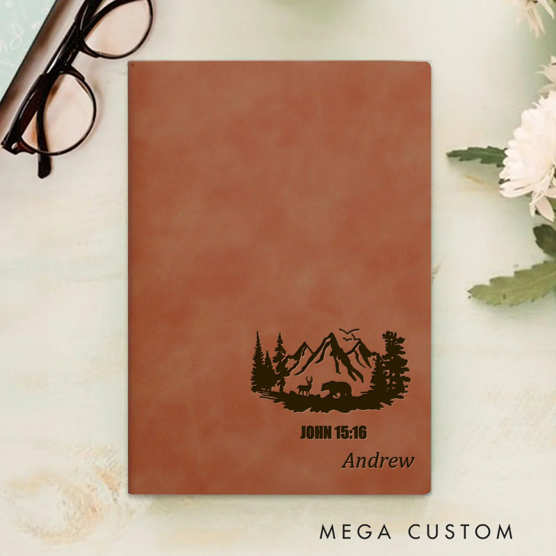 Personalized Forest Bible Verse Prayer Journal Leather A5 Notebook Religious Journal Birthday Christmas Gift for Father and Brothers