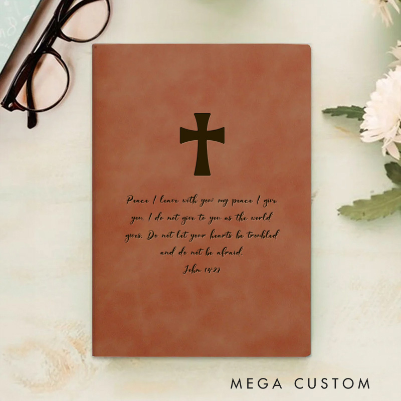 Personalized Cross and Bible Verse Prayer Journal Leather A5 Notebook with Name Faith Quote Birthday Gift Christmas Gift for Christians