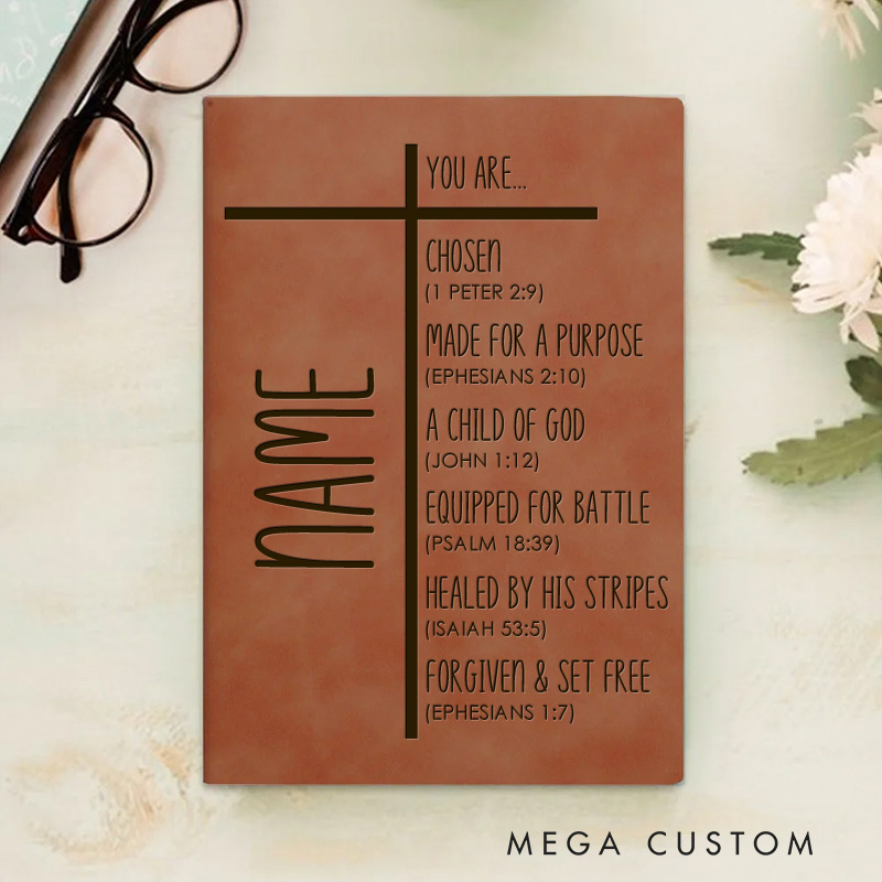Personalized Cross You Are Chosen A5 Leather Journal Notebook with Name for Men or Women as Religious Retirement Baptism Birthday Gift for Christian