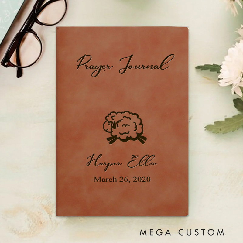 Personalized Little Lamb Prayer Journal Leather Notebook with Name and Date Gift for Kids Graduation Gift Birthday First Communion Gift 