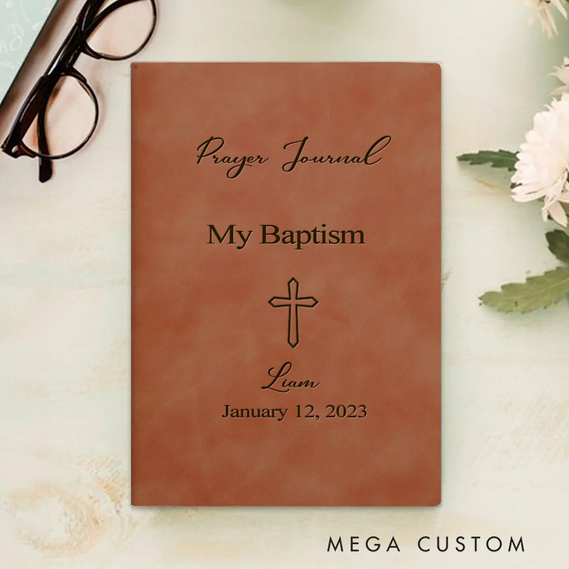 Personalized Baptism Prayer Journal Leather A5 Notebook with Name and Date Bible Study Notebook Baptism Gift for Boys and Girls