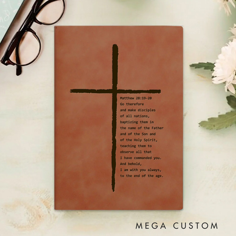 Personalized Bible Verse with Rustic Cross Prayer Journal Leather A5 Notebook Christian Journal Pastor Retirement Gift Baptism Gift Christian Gift