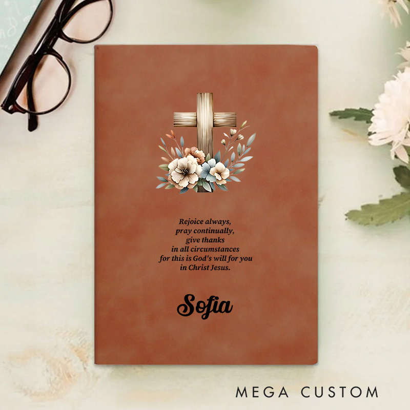 Personalized Floral Cross Bible Verse A5 Leather Prayer Journal Notebook with Name Church Study Birthday Gift Religious Christmas Gift for Christians