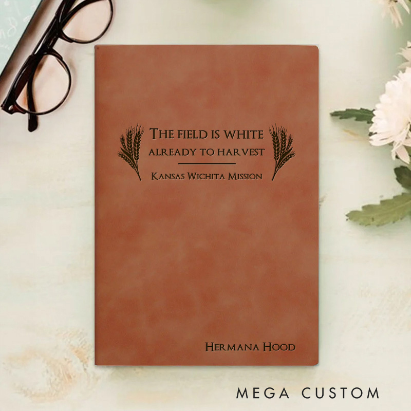 Personalized the Field is White Prayer Journal Leather A5 Notebook with Name Missionary Travel Journal for Men Women Christian Baptism Missionary Gift