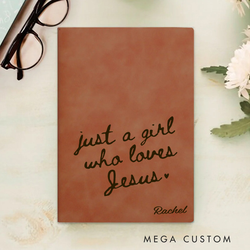 Personalized Just a Girl Who Love Jesus Prayer Journal A5 Leather Notebook with Name Religious Gift Birthday Gift for Christians