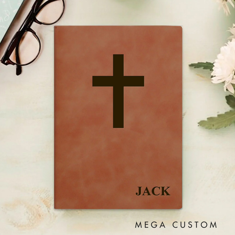 Personalized Cross Daily Prayer Journal Leather A5 Notebook with Name Christian Gift for Men Women Religious Bible Verse Gift Pastor Notebook Gift