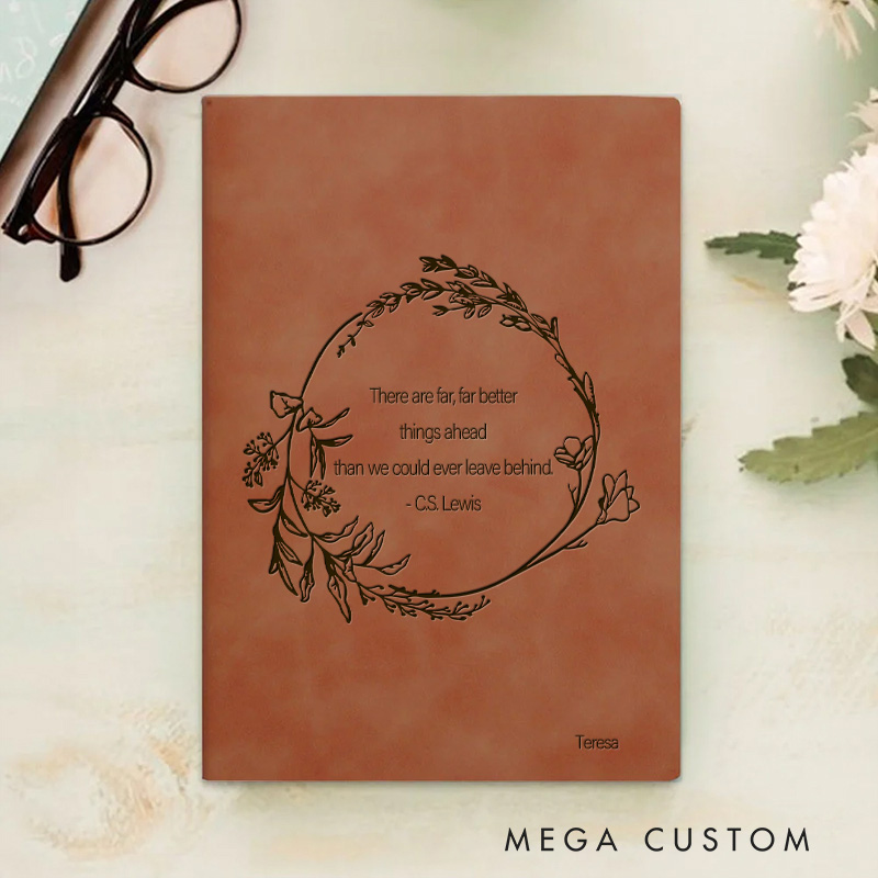 Personalized CS Lewis Quote with Floral Wreath Prayer Journal Leather A5 Notebook with Name Religious Bible Journal Christian Gift Woman Gift Ideas