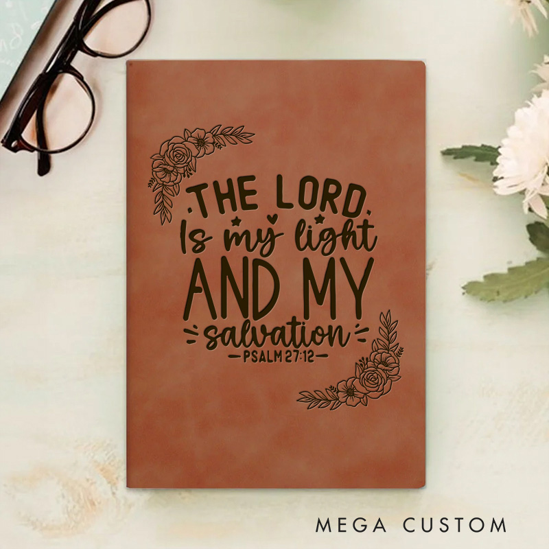 Personalized the Lord is My Light Prayer Journal Leather A5 Encouraging Faith Notebook Custom Inspirational Quote Journal Religious Christian Gift