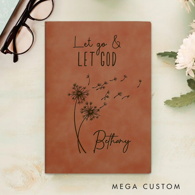 Personalized Let Go & Let God Prayer Journal Leather Notebook with Name Devotional Journal Faith Gift Christian Gift for Women Men Religious Gift