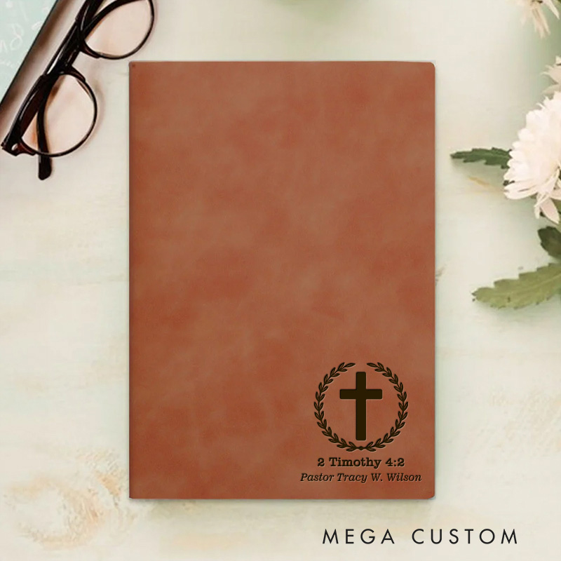 Personalized 2 Timothy 4:2 Prayer Journal Leather A5 Notebook with Name Custom Bible Study Journal Religious Gift Pastor Gift Anniversary Gift