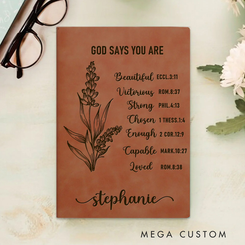 Personalized God Says I am Positive Affirmations Prayer Journal Leather A5 Notebook with Name Religious Gift Birthday Gift Christian Gift for Women