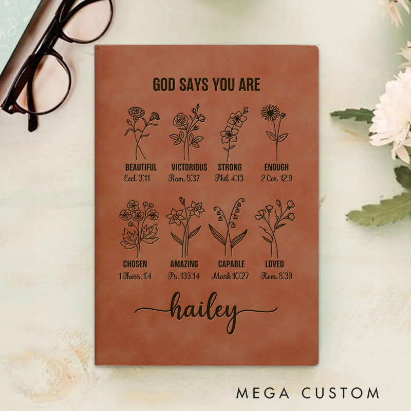 Personalized God Says You Are Prayer Journal for Women Leather A5 Notebook with Name Custom Positive Affirmation Journal Christian Gift Religious Gift
