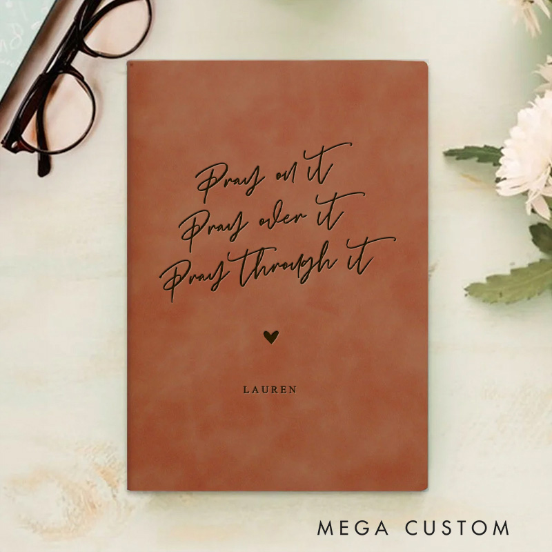 Personalized Pray On It Journal Leather A5 Notebook with Name Custom Devotional Journal Bible Scripture Notebook Religious Gift Christian Gift for Her