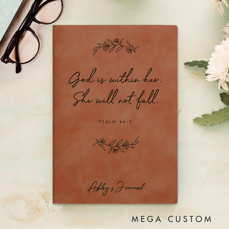 Personalized Psalm 46:5 Prayer Journal Leather A6 Devotional Notebook with Name Custom Christian Notebook Religious Faith Gift Christian Gift for Her
