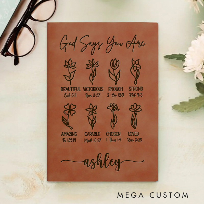 Personalized God Says You Are Prayer Journal for Women Leather A6 Notebook with Name Custom Positive Affirmations Journal Religious Christian Gift