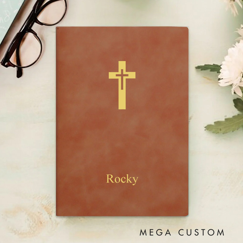 Personalized My Prayer Journal Cross Leather A5 Notebook with Name Bible Verse Religious Gift Birthday Baptism Gift for Christian Pastor Gift