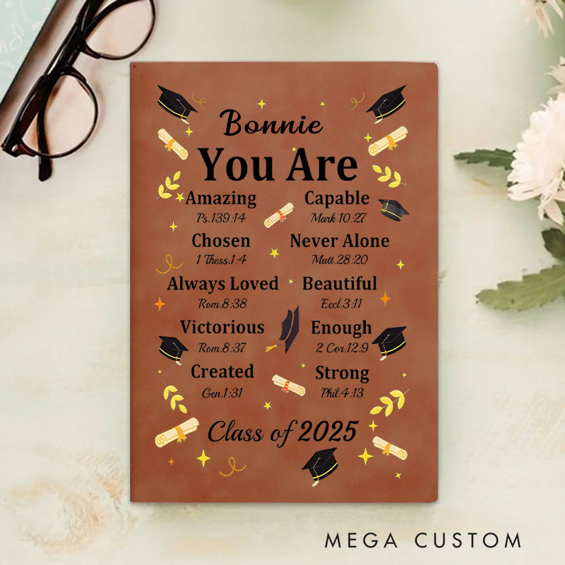 Personalized Retro Bible Chapter Graduation Cap Prayer Journal Leather A5 Notebook with Name and Year Church Study Graduation Gift for Prayer Graduate