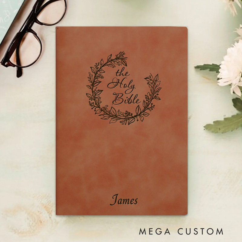 Personalized Bible Wreath Journal Leather A5 Notebook with Name Religious Notebook Birthday Easter Christmas Gift for Women and Girls 