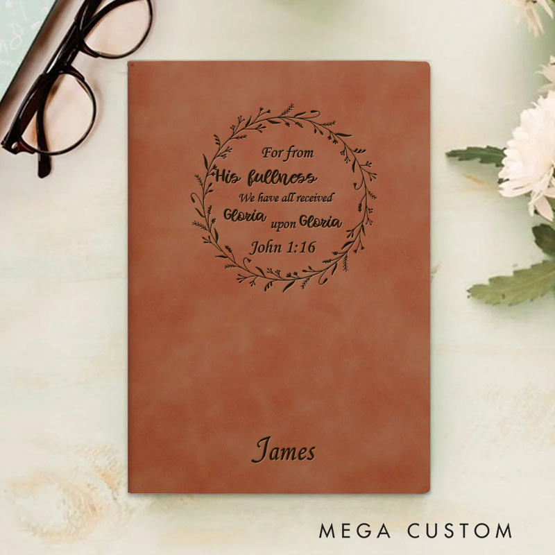 Personalized Wreath and Bible Verse Journal Leather A5 Notebook with Name Custom Religious Prayer Notebook Birthday Easter Christmas Gift for Women