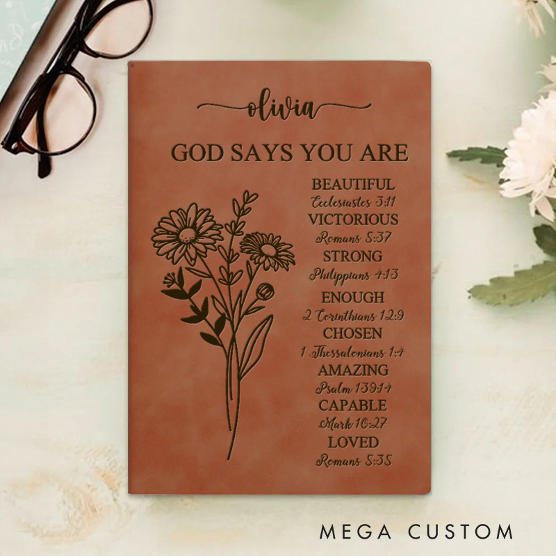 Personalized Floral God Says you are Prayer Journal A5 Leather Notebook with Name Religious Gift Birthday Gift for Christians