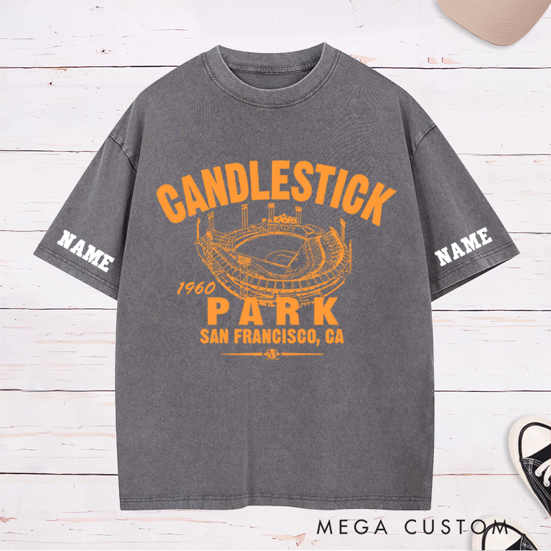 Personalized Vintage "Candlestick Park" Washed T-Shirt with Custom Name