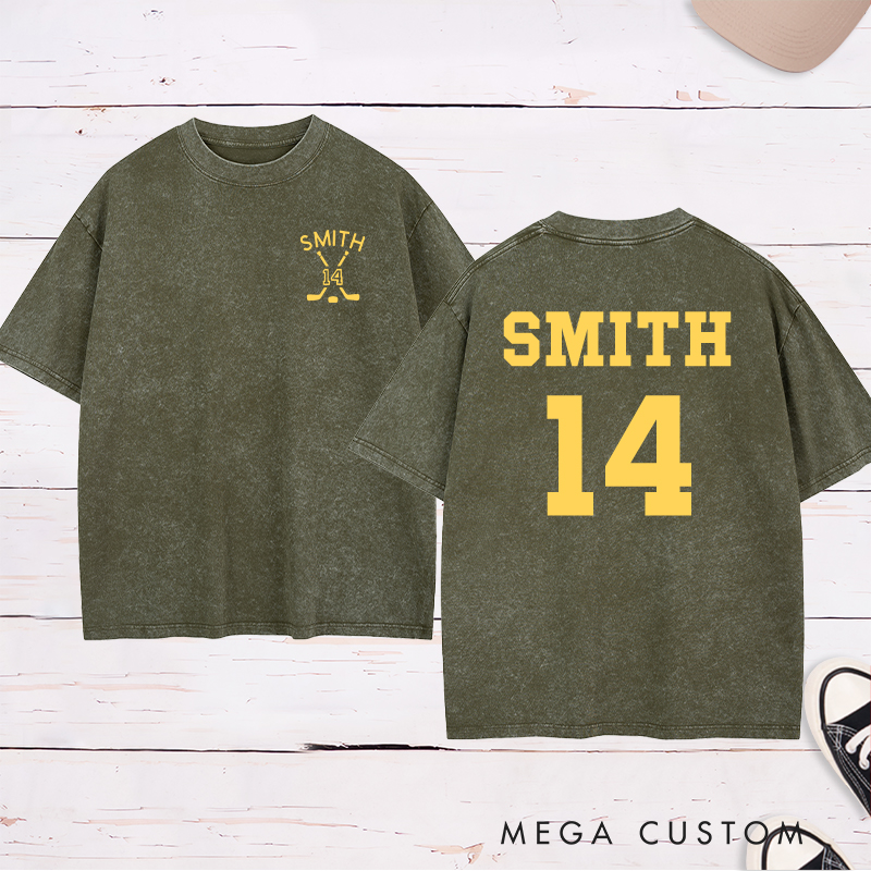 Personalized Ice Hockey Washed T-Shirt With Custom Name and Number