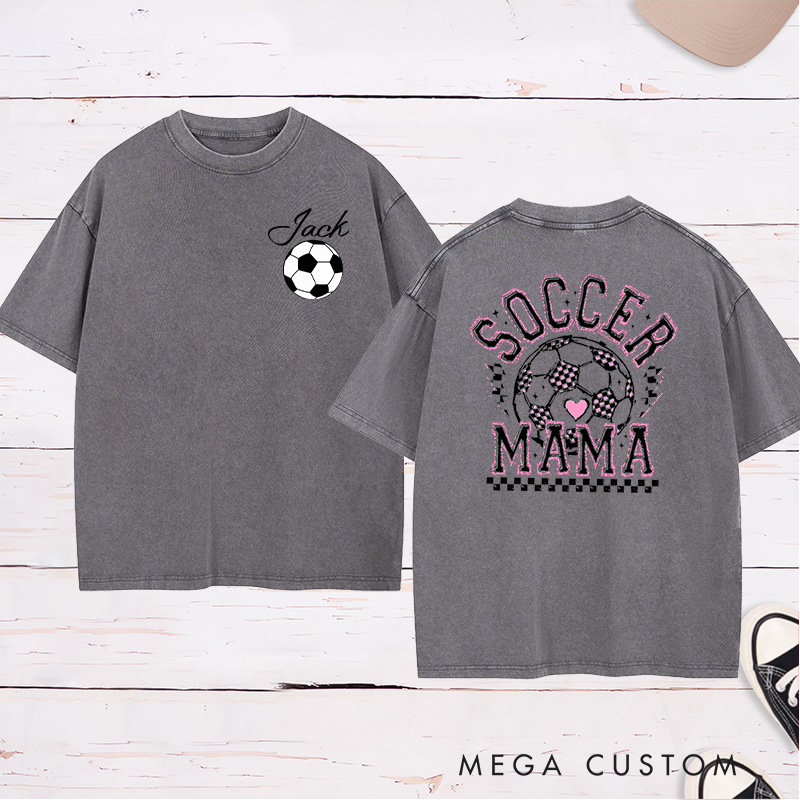 Personalized Soccer Mama Washed T-Shirt with Vibrant Pink Details and Custom Name and Number 