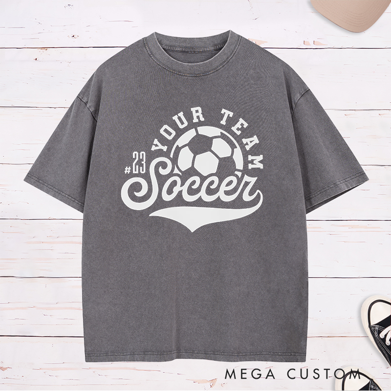Personalized Soccer Washed T-Shirt with Retro Design and Custom Team Name and Number