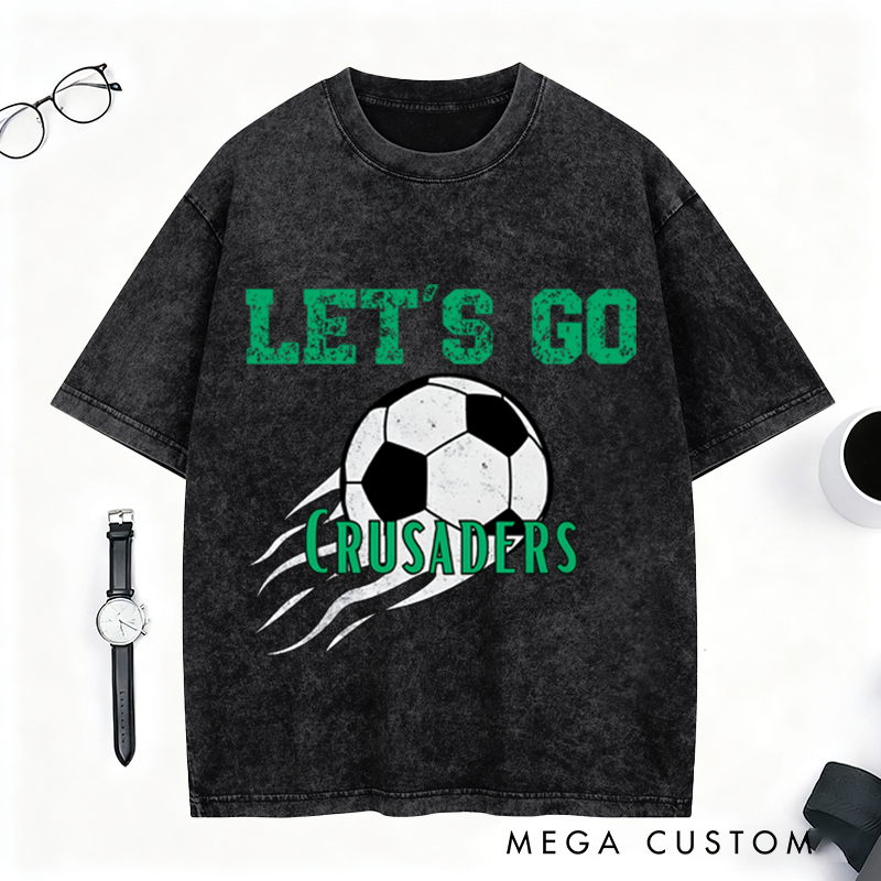 Personalized Vintage Style Soccer Washed T-Shirt with Custom Team Spirit Design