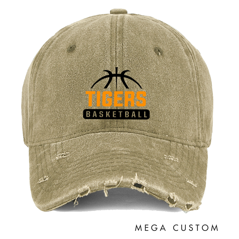 Personalized Distressed Basketball Cap with Custom Team Name and Basketball Logo