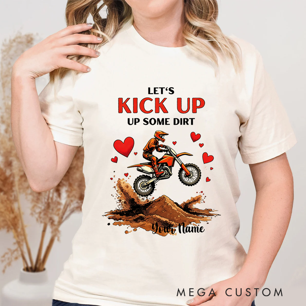 Personalized Couple’s Motocross T-Shirt Custom Dirt Bike Design for Riders in Love