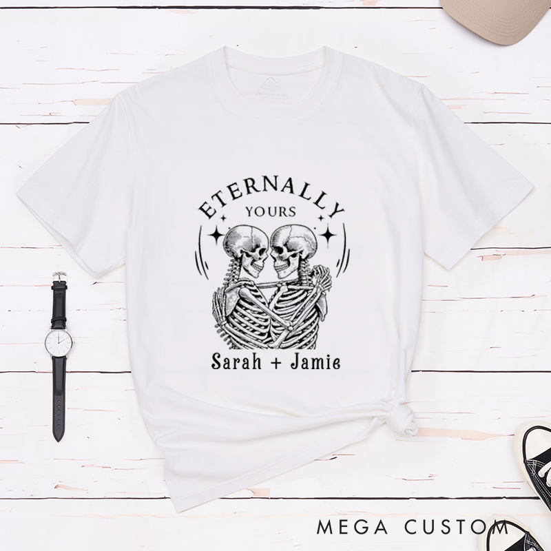 Personalized Eternally Yours Skeleton Matching Classic T-Shirt For Couple Halloween Skeleton Matching Shirt For Him and Her