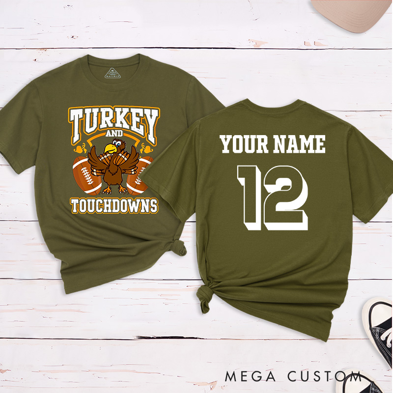 Personalized American Football and Rugby Turkey T-Shirts Featuring Custom Name and Number