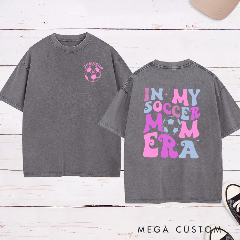 Personalized Washed Soccer Mom T-Shirt with Custom Name, Number, and Bold Graphic Design