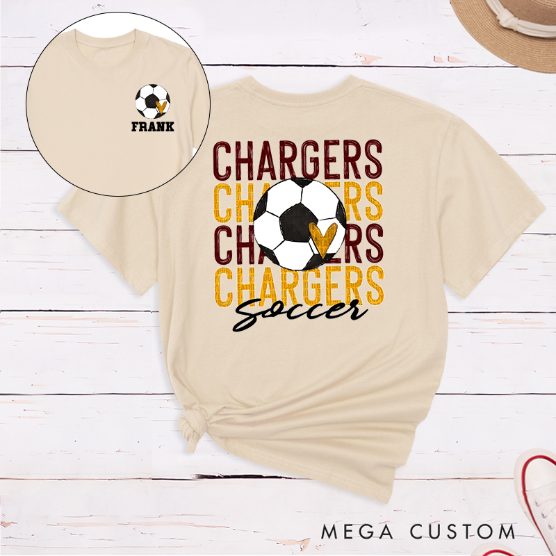 Personalized Soccer T-Shirt with Team Name Repeat Design and Custom Name & Number