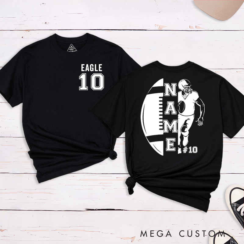 Personalized American Football and Rugby T-Shirts Featuring Custom Team Name on the Front and Number on the Back