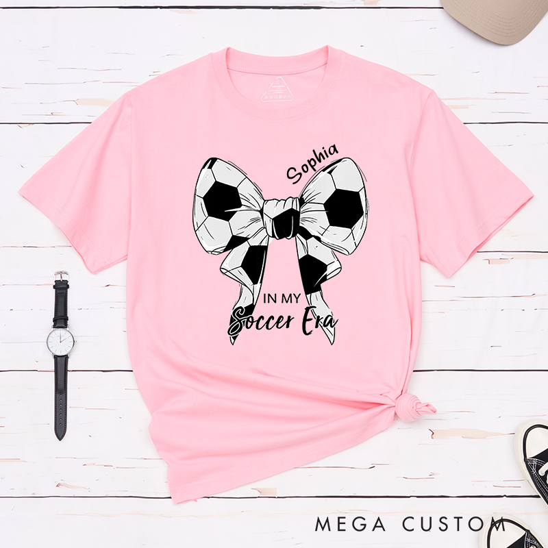 Personalized Soccer Bow Graphic T-Shirt with Custom Text Option  