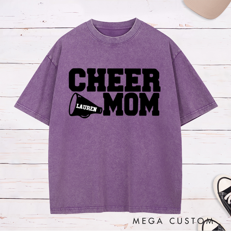 Personalized Cheer Mom Washed T-Shirt with Custom Name