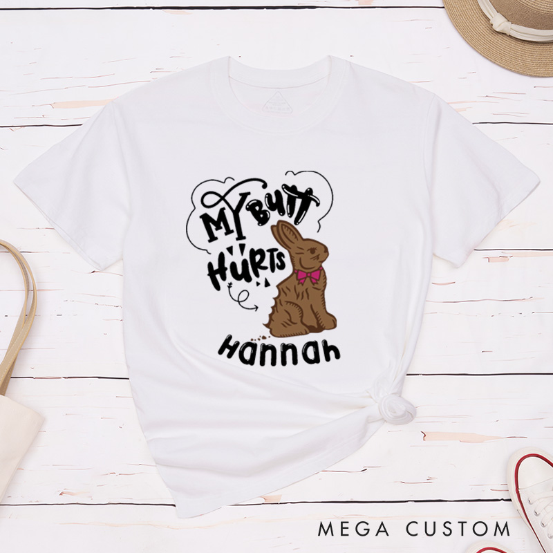 Personalized Funny Matching Easter Bunny T-Shirt For Couple My Butt Hurts Shirt