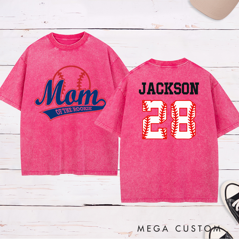 Personalized Baseball Name and Number Washed T-Shirt for Mom