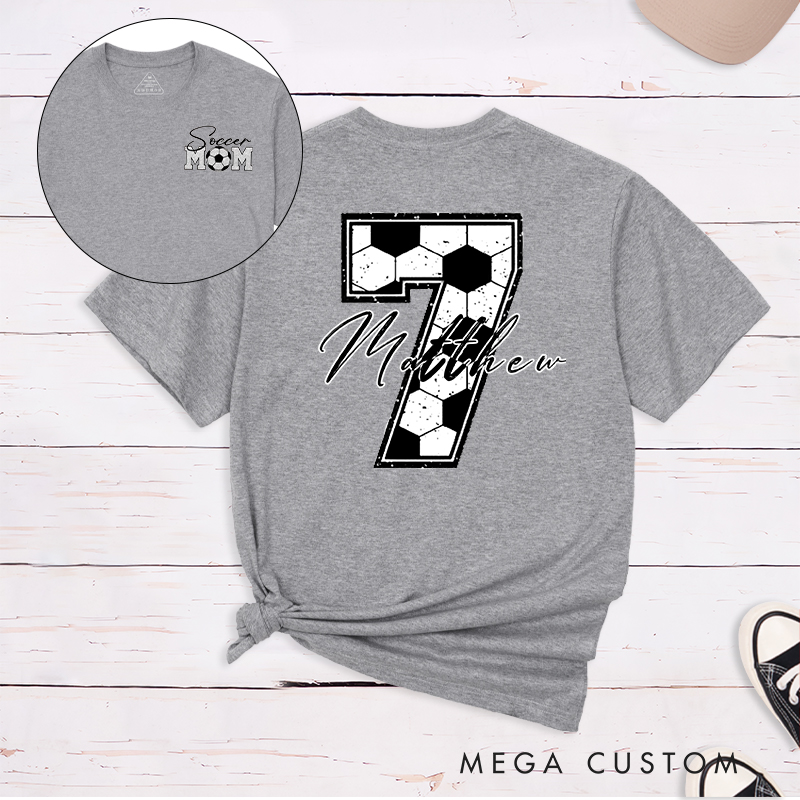 Personalized Soccer Mom T-Shirt with Custom Name and Number Design