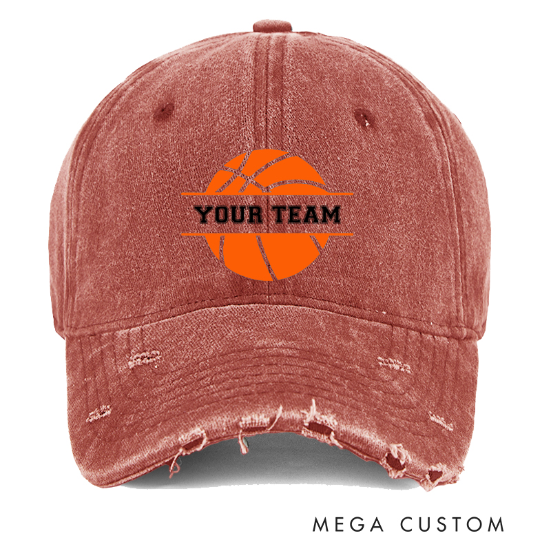 [Copy]Personalized Distressed Denim Basketball Cap with Custom Team Name Player Title and Number Design