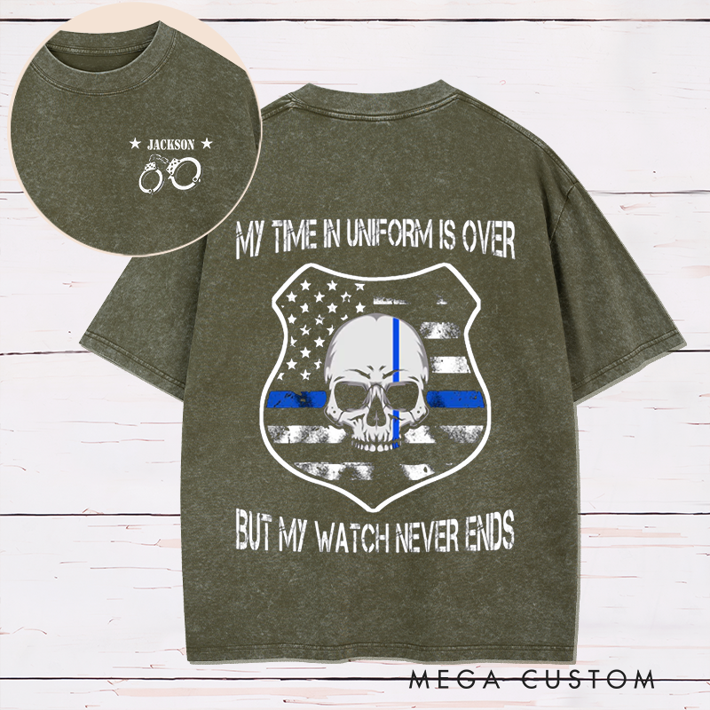 Personalized Retired Police Washed T-Shirt Heartfelt Gift for Retired Police Office