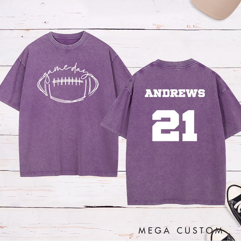 Personalized American Football and Rugby Washed T-Shirt with Custom Name and Number for Game Day