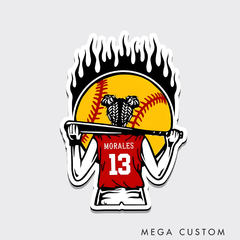 Personalized Basketball Refrigerator Magnet with Custom Name Number and Fiery Design