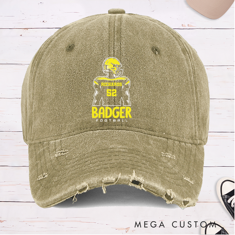 Personalized American Football Cap with Custom Team Name and Number on the Player Back