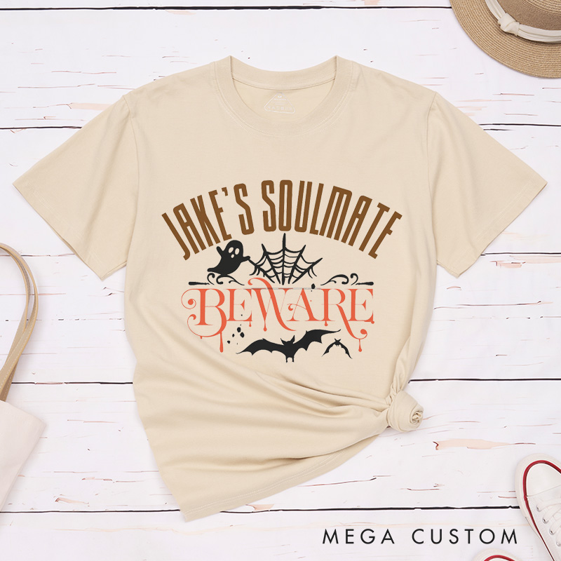 Personalized Soulmate Couple T-Shirt Couple Matching Halloween T-Shirt Bat and Ghost Shirt