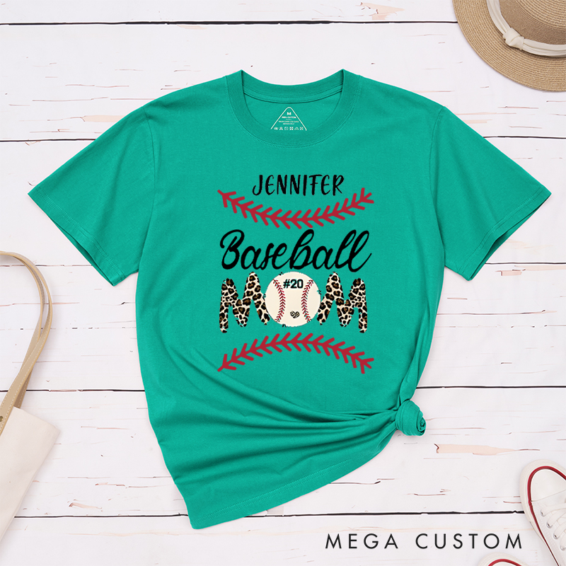 Personalized Baseball Mom Shirt with Stylish Leopard Print and Number