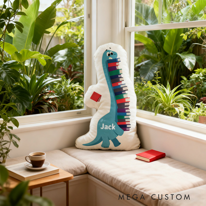 Personalized Funny Pillow Christmas Graphic 3D Print Reading Dinosaur Custom Name Gift for Reading Lovers